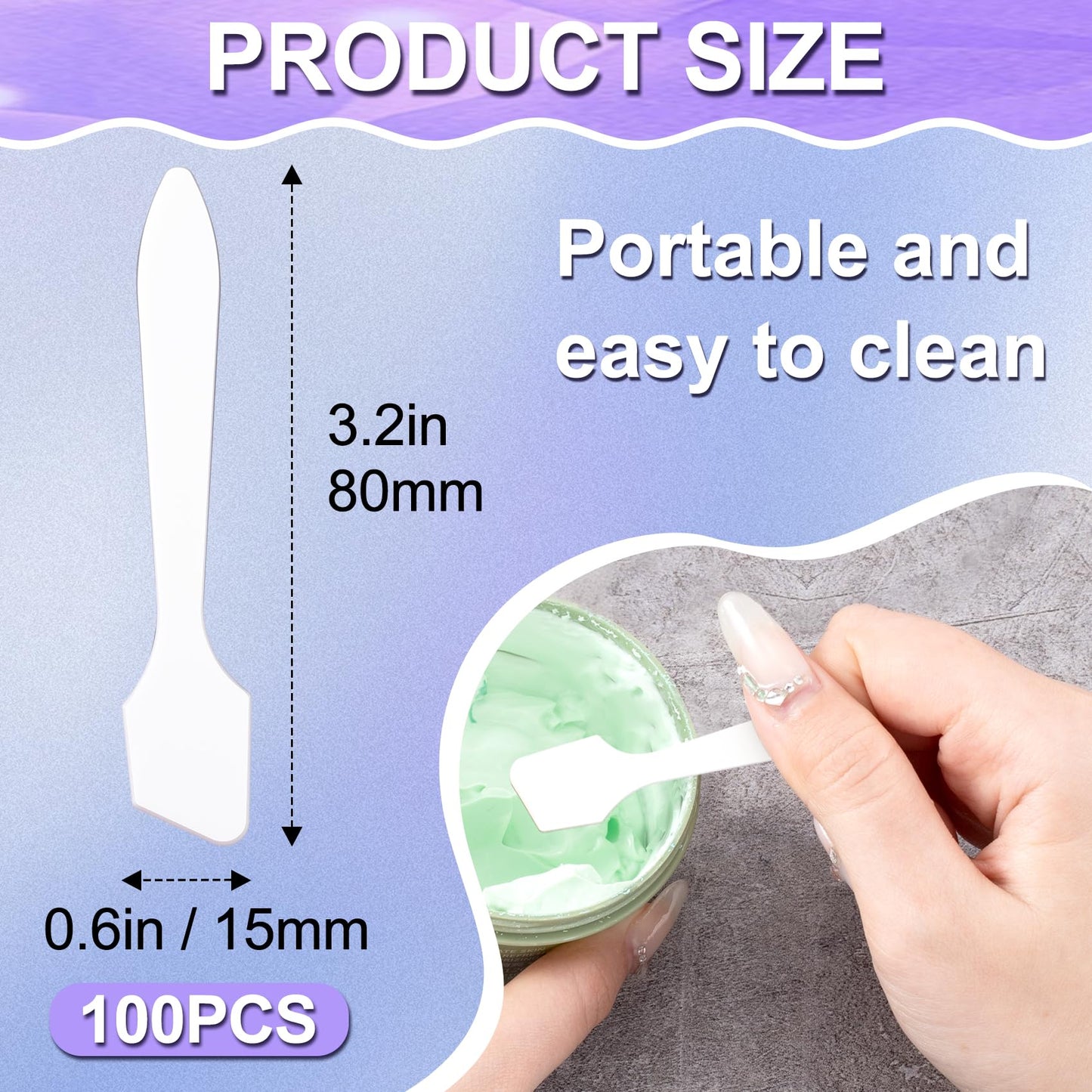 Pndeyo 100pcs Mini Plastic Makeup Spatula, Disposable Cosmetic Cream Spatulas Spoon, 3.2" Skincare Scoop Applicator Facial Massage Beauty Tools for Mixing and Sampling Face Eye Cream- White