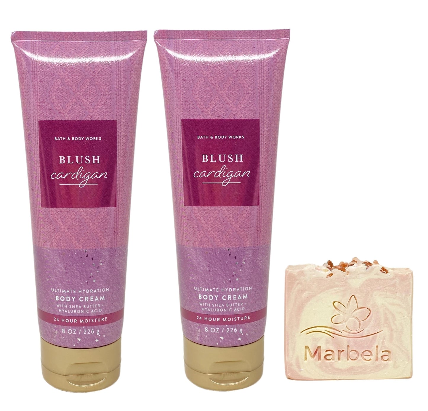 Bath & Body Works Blush Cardigan 2 Pack Body Cream Bundle with a Himalayan Salts Springs Bar Soap - Full Size