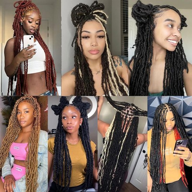 Youngther New Faux Locs Crochet Hair 24 inch 7 Packs Soft Crochet Locs For Natural Butterfly Locs Style - Pre Looped Goddess Locs Crocher Hair For Balck Women Synthetic Braiding Hair Extensions