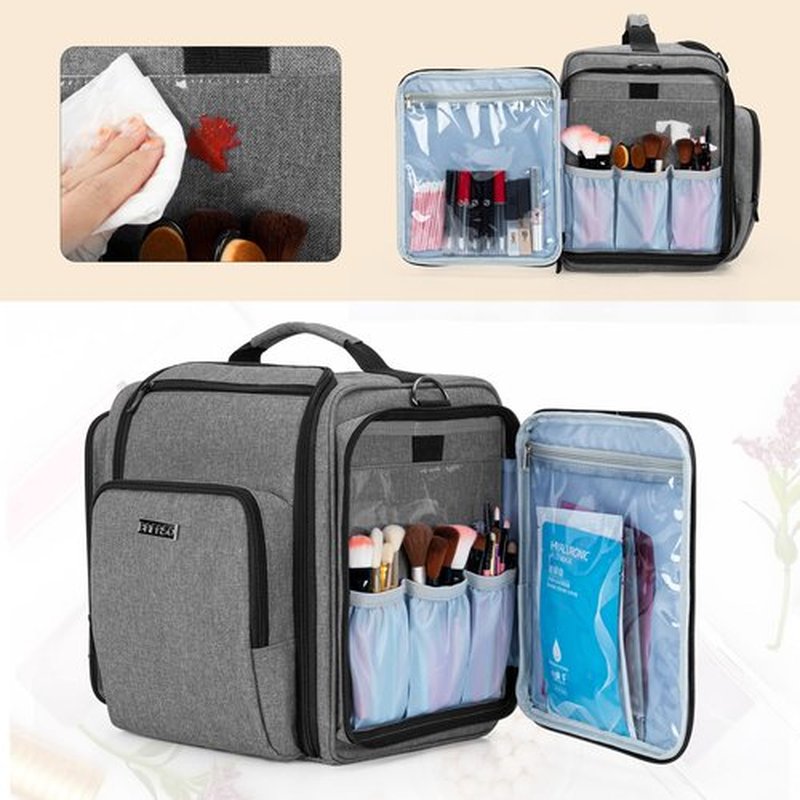 BAFASO Makeup Bag Cosmetic Bag with 4 Inner Removable Pouches, Multifunctional Travel Makeup Case (Patent Pending), Gray