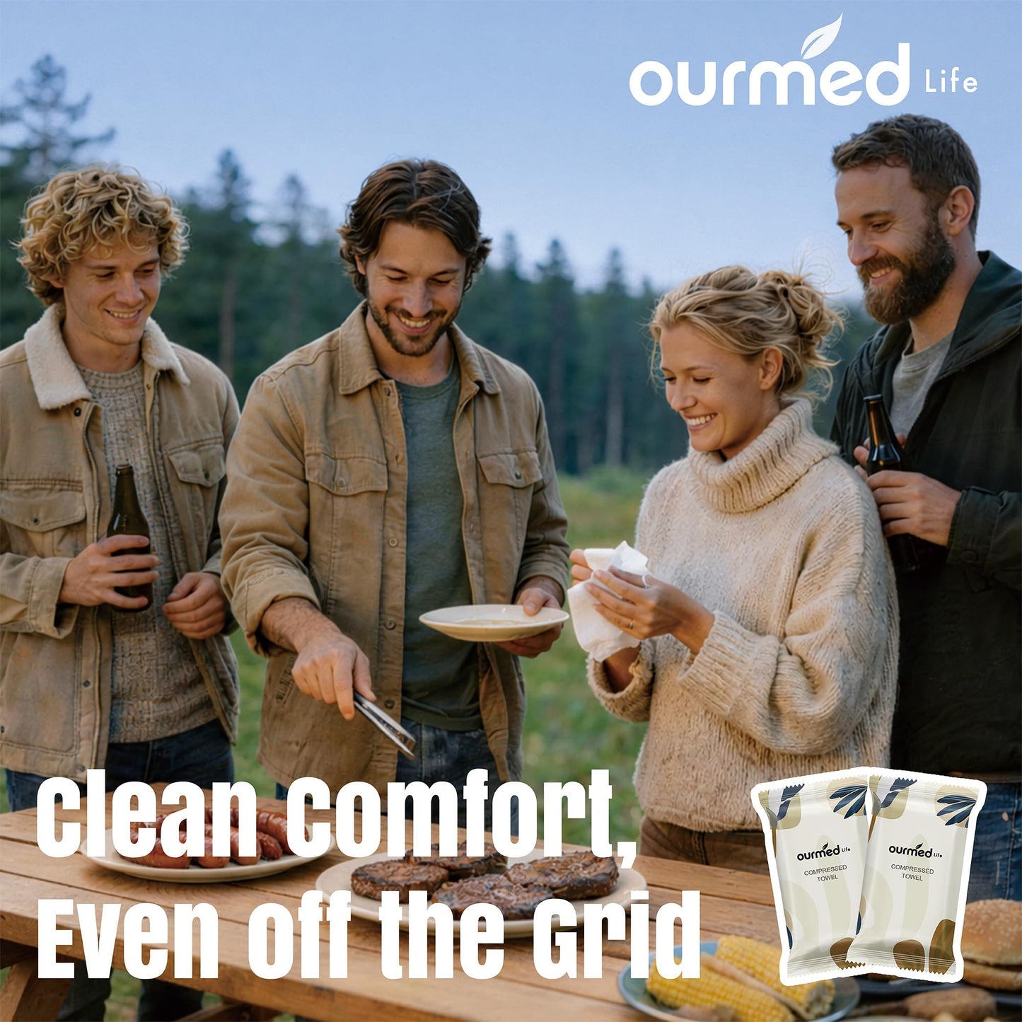 Ourmed Life Compressed Towel Tablets – Portable, Individually Wrapped Disposable Face Towels, Quickly Expand with Water, Soft & Lint-Free, 12‘’x10‘’ for Travel, Camping, Hiking, Backpacking (24 Count)