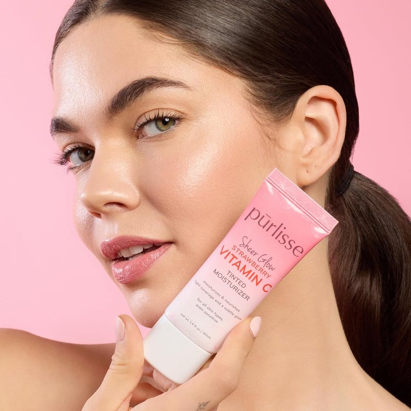 Pūrlisse Sheer Glow Strawberry Vitamin C Tinted Moisturizer - Antioxidant-Enriched Skin Tint for Even Complexion - Deep (1.4 oz)