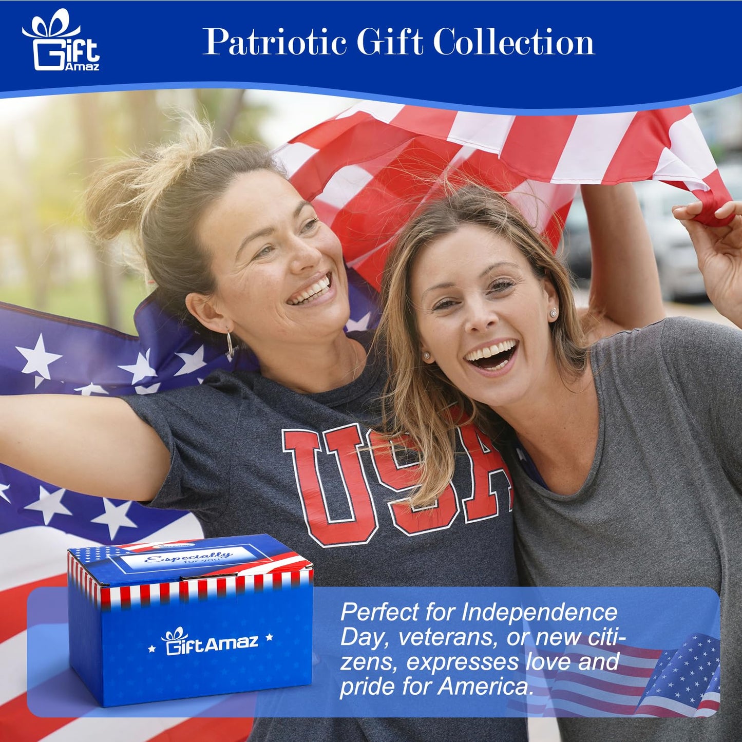 GiftAmaz New US Citizen Gifts, American Flag Gift Set with 20oz Travel Tumbler for Coffee or Cold Drinks, US Citizenship Congratulations Birthday Valentines Day Box Gift for Veterans Women Men