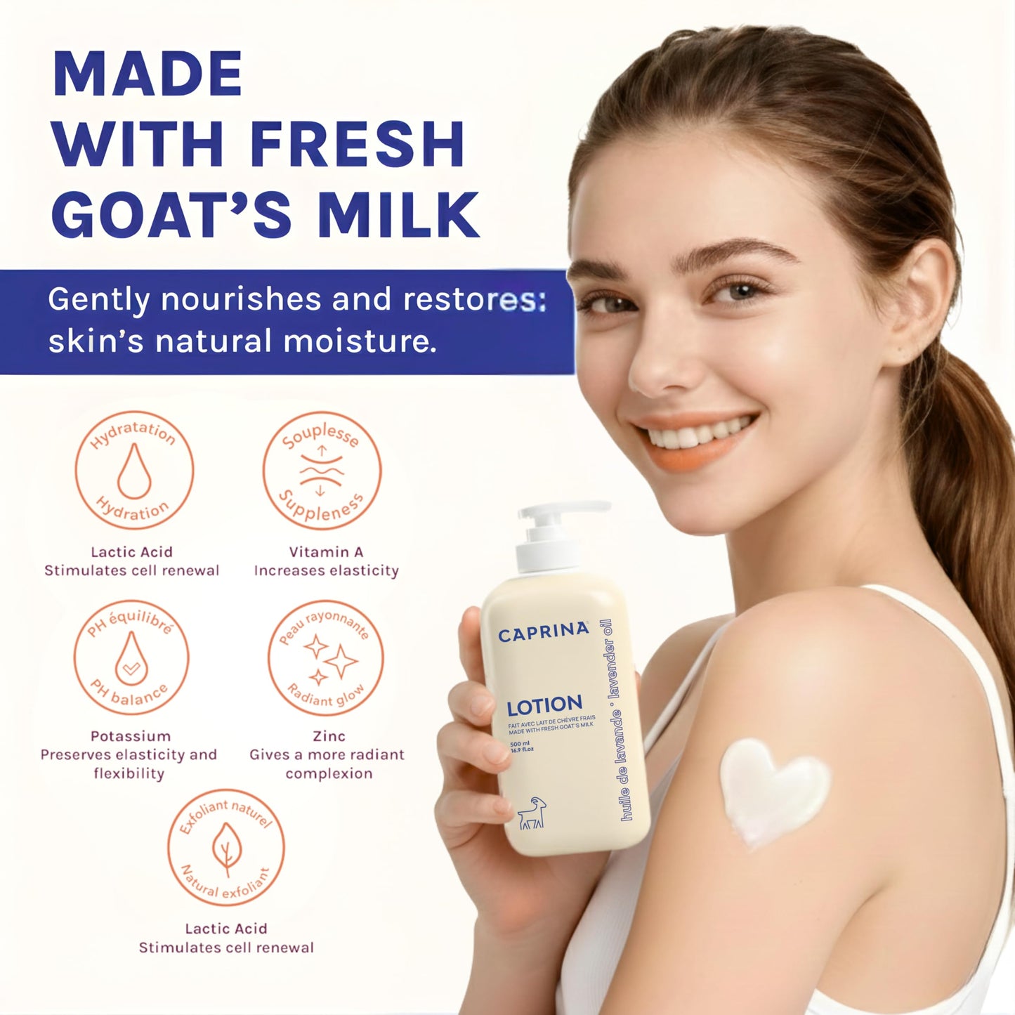 Caprina by Canus Goat Milk Body Lotion, LAVENDER OIL, 500 ml (16.9 fl oz), Hydrating Daily Moisturizer for Normal to Dry Skin, Fast-Absorbing & Non-Greasy