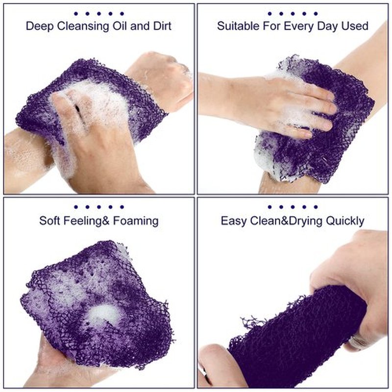 Geiserailie African Long Bathing Net Sponge Long Net Shower Body Scrubber Back Scrubber Skin Smoother Net Bathing Sponge for Daily Use or Stocking Stuffer (Purple)