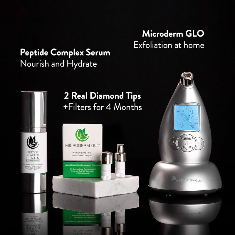 Microderm GLO Premium Skincare Bundle | Diamond Microdermabrasion System & Peptide Serum for Clear Skin