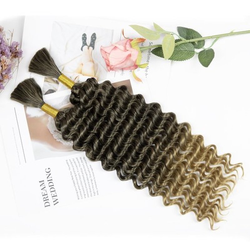 Deep Wave Bulk hair for Braiding Wet and Wavy Micro Braiding Hair No Weft Faux Deep Wave Braiding Hair Extensions for Box Boho Braids 150g with 2Bundles #1B/27 (20Inch)