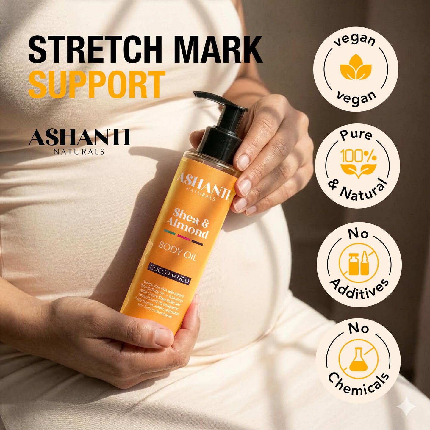 Ashanti Naturals Shea and Sweet Almond Oil for Hair and Body| Moisturizing Pure Body Oil for Dry Skin, Scalp and Hair [Fragrance: Coco Mango, 4 oz]