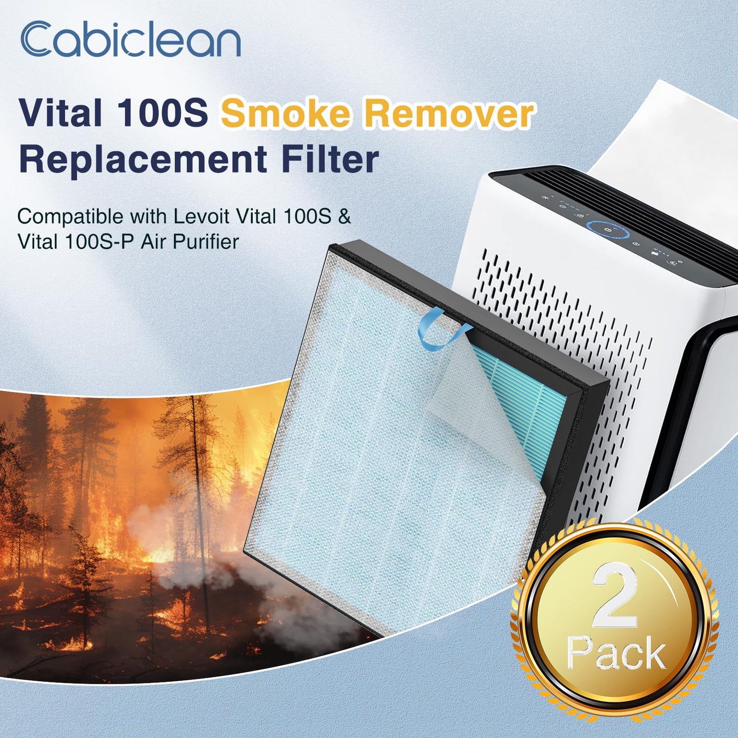 Vital 100S-P Smoke Remover Filter for LEVOIT Vital 100S/100S-P, 2 Pack