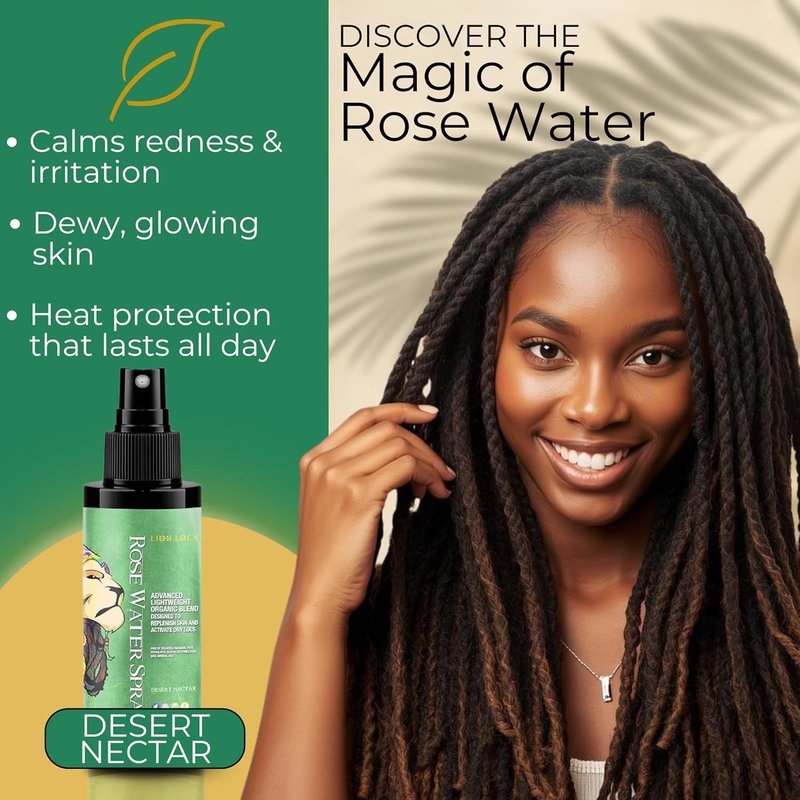 Lion Locs Rosewater Moisturizing Spray - Organic Vegan Conditioner for Locs & Skin | 4oz Desert Nectar