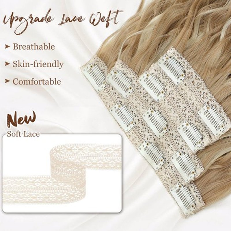 Marjorie Hair Extensions,Clip in Hair Extensions with Invisible Lace Weft 14inch Short Curly Blonde Hair Extensions Clip Ins 4PCS Synthetic Hair Extension