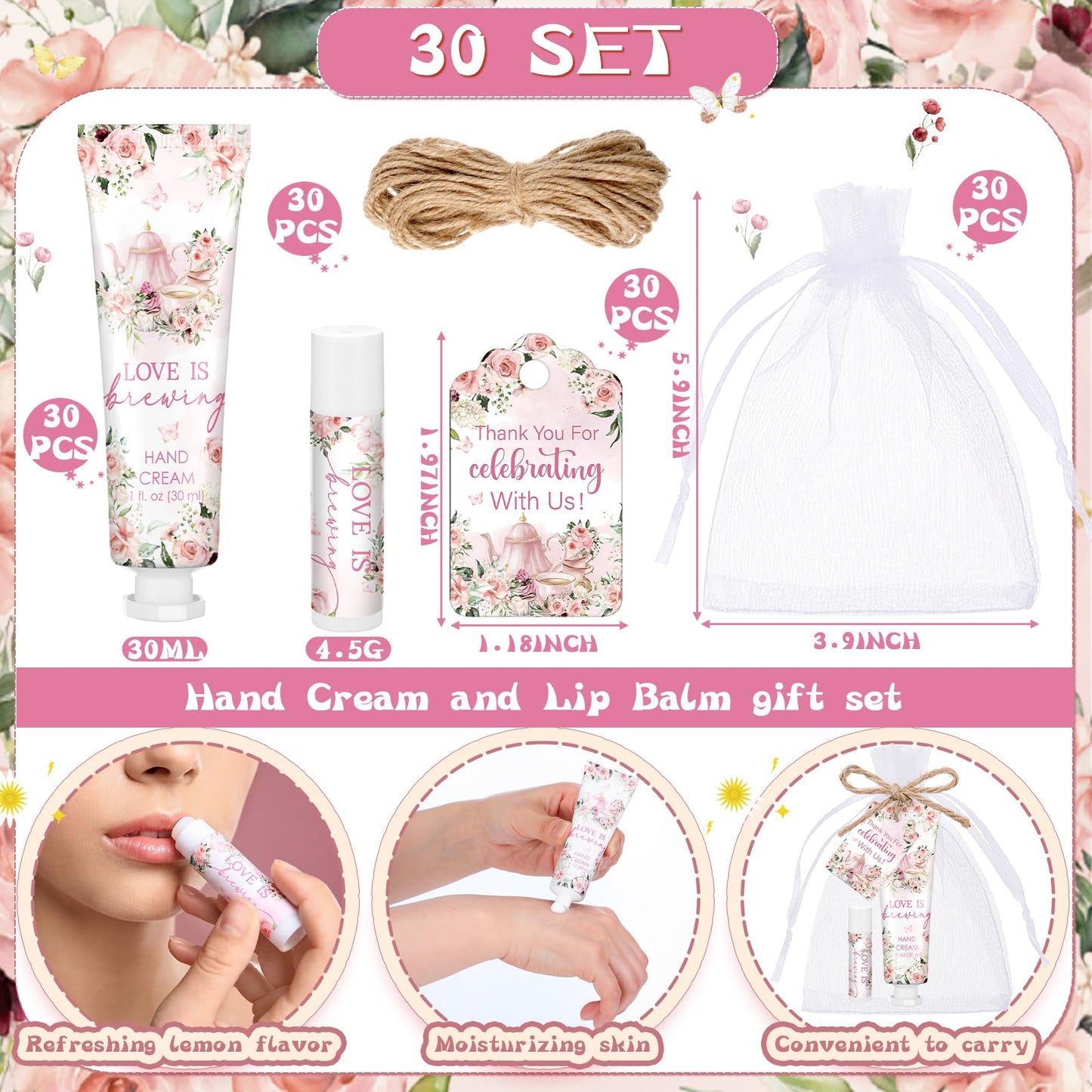 Loopeer 30 Sets Love Is Brewing Bridal Shower Hand Cream and Lip Balm Gift Bridal Shower Party Favors Thank You Gift for Guest Travel Size Wedding Party Supplies