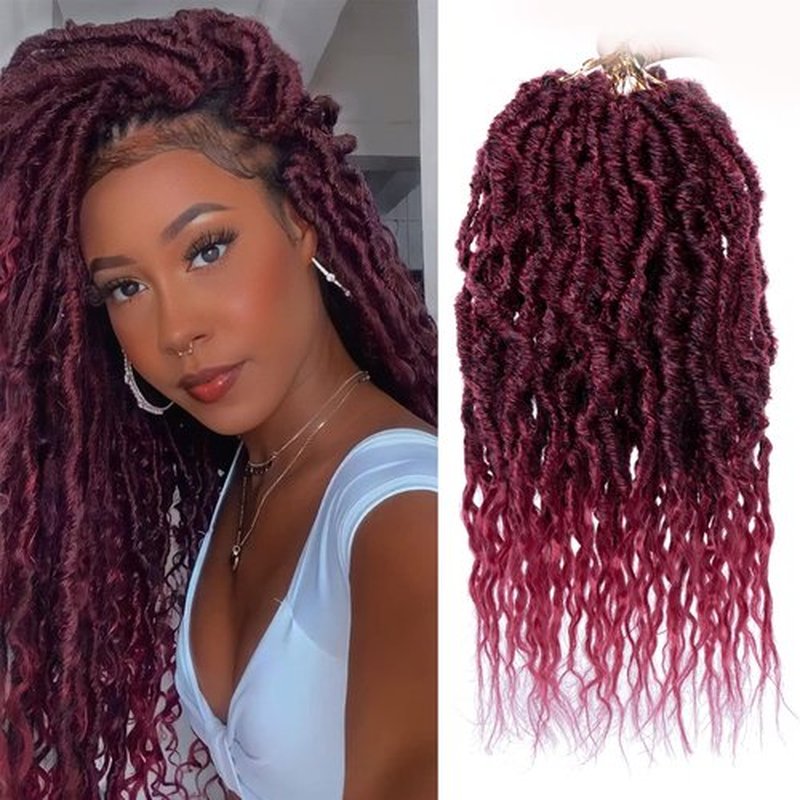 ZRQ Faux Locs Crochet Hair 7Packs 16 Inch Ombre Burgundy Wavy Goddess Locs Crochet Hair Pre-looped Soft Locs With Curly Ends Dreadlocks Synthetic Hair Extensions #TBUG