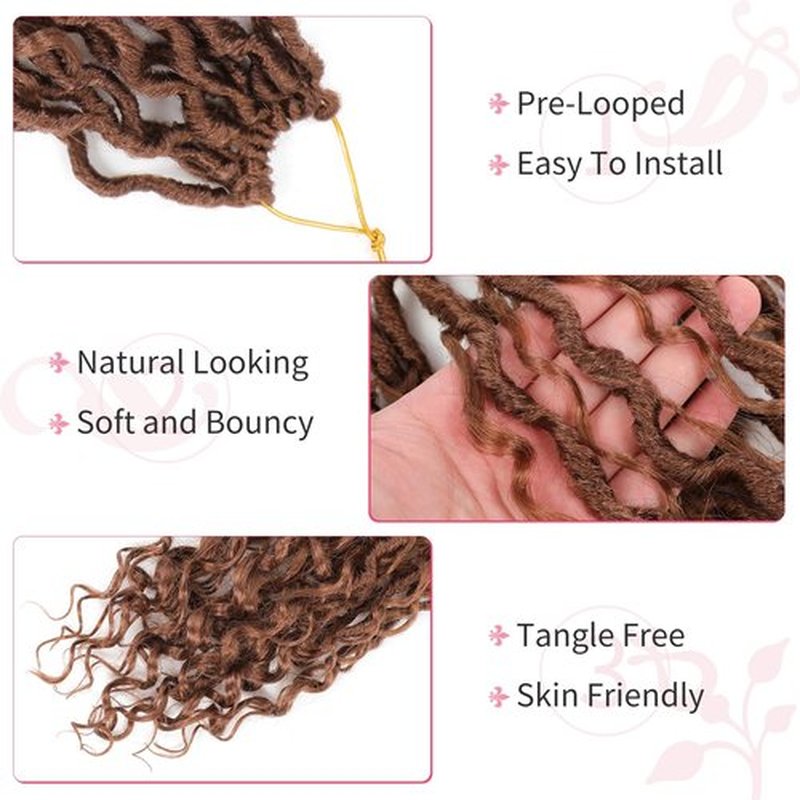 Alicoco Goddess Locs Crochet Hair 14 Inch 8 Packs Faux Locs Crochet Hair For Women Boho Soft Locs Pre-looped River Crochet Locs With Curly Ends (14 Inch (Pack of 8), 30#)