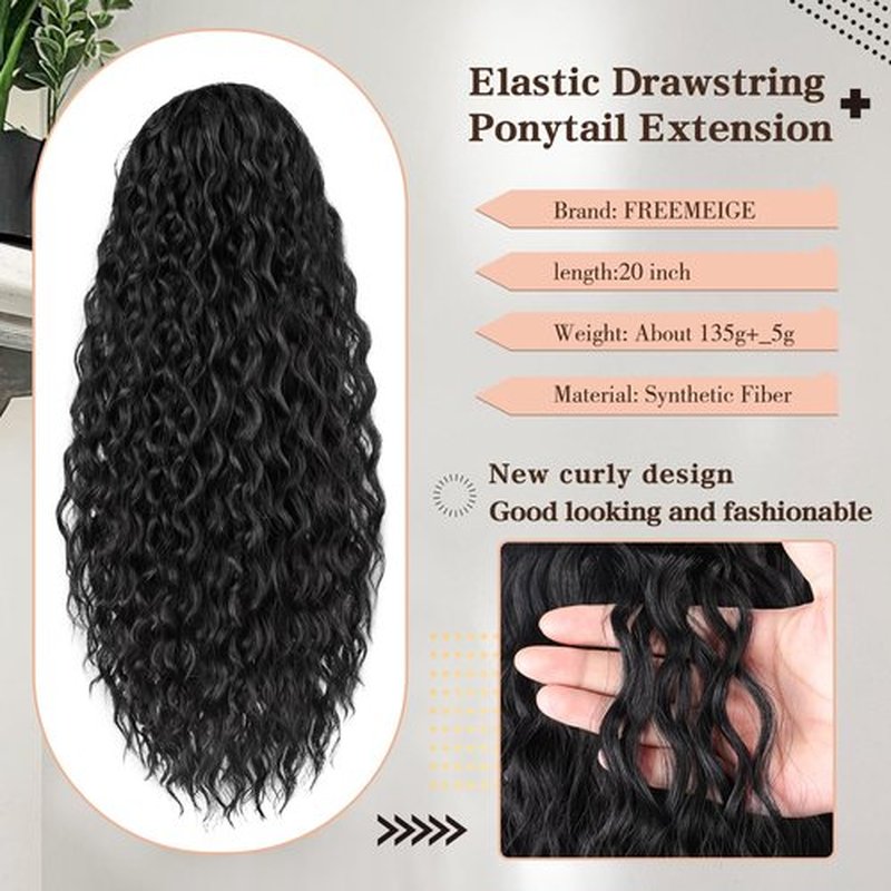 FREEMEIGE Ponytail Extension Drawstring Ponytail for Women Synthetic Long Curly Pony Tails Hair Extensions Clip in Ponytail 20 Inch Hairpiece