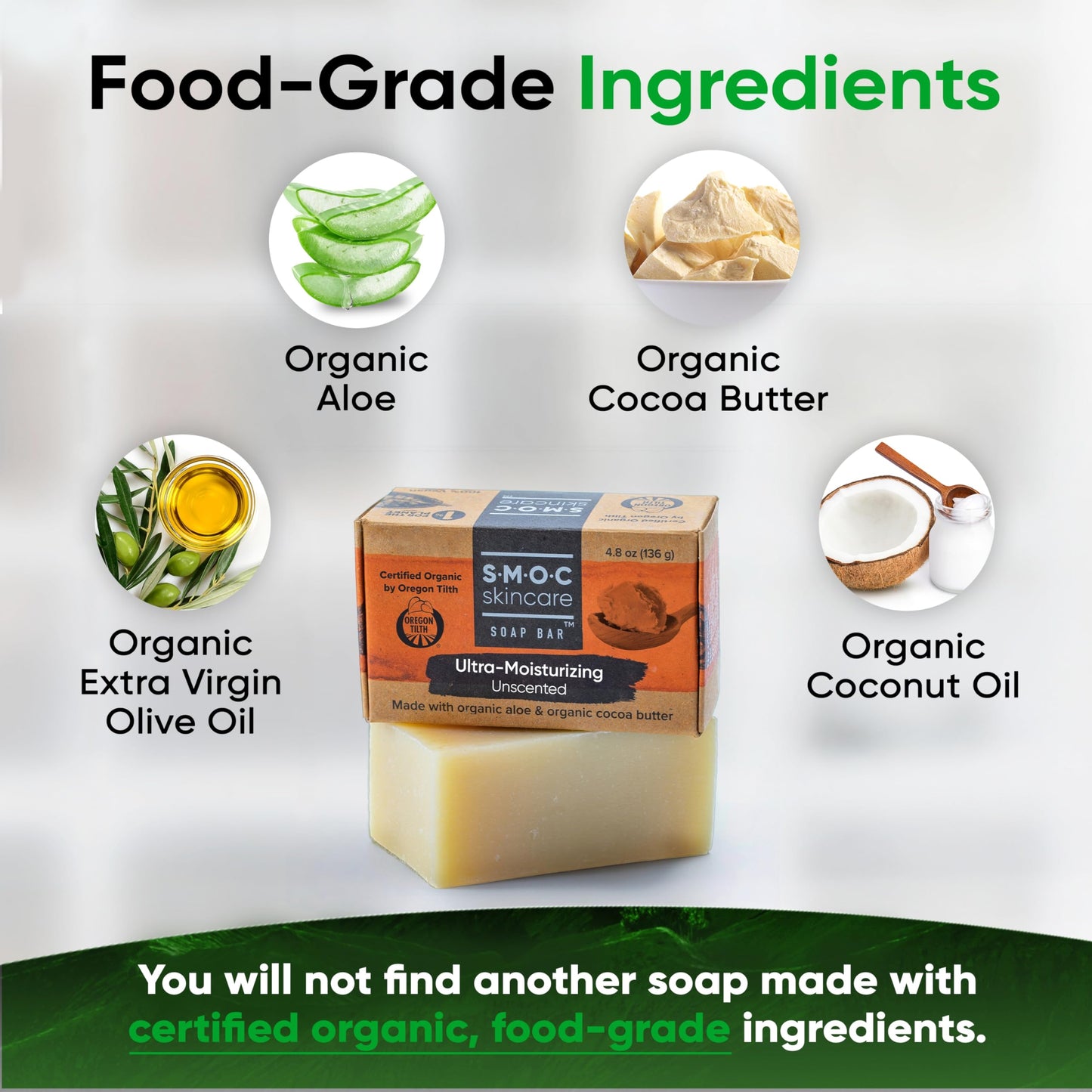 Certified Organic Ultra Moisturizing Soap for Face & Body — Formulated for Dry Itchy Sensitive Skin & Eczema — Unscented — Extra Virgin Olive Oil Soap Bar with Aloe & Cocoa Butter (1)