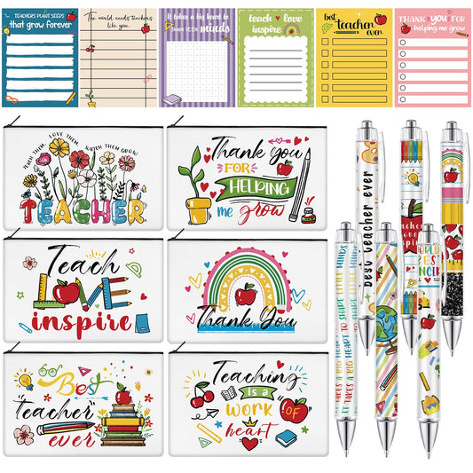 KOPOOEOE 36 Pcs Teacher Makeup Bags Appreciation Gifts Cosmetic Bags Funny Sticky Notes Teacher Pens Self-Stick Notes Thank You Gifts for School Coworker Employee Office Supplies