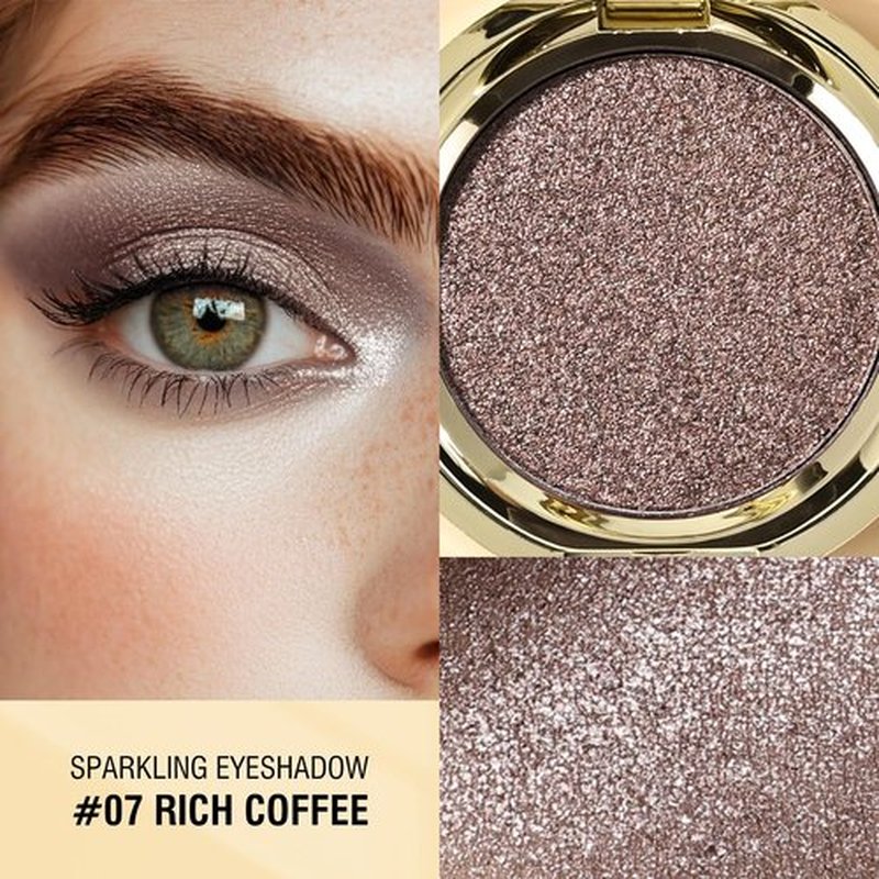 KYDA Single Glitter Eyeshadow, Sparkling Dark Coffee Brown Eyeshadow, Cold Brown Metallic Pressed Powder Eyeshadow, High Pigment Eyeshadow Compact, Lightweight Blendable Glossy Eyeshadow, Rich Brown