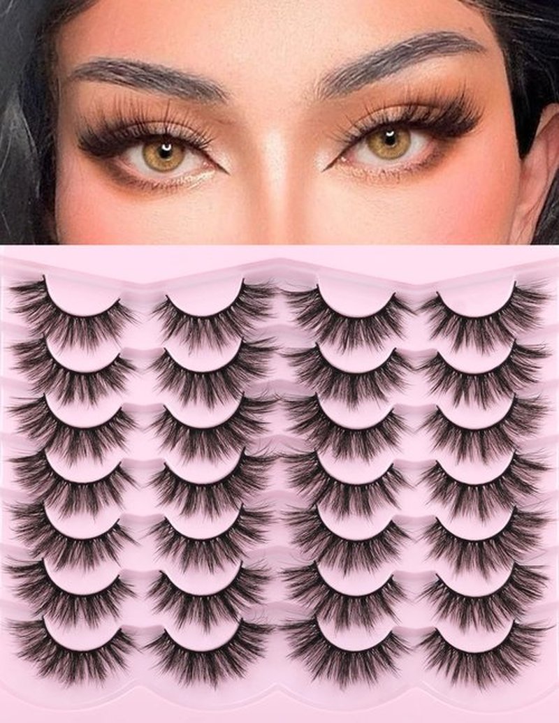 Eyelashes Natural Look Faux Mink Lashes Fluffy False Eyelashes Wispy Cat Eye Lashes Pack Strip Lashes by Kiromiro