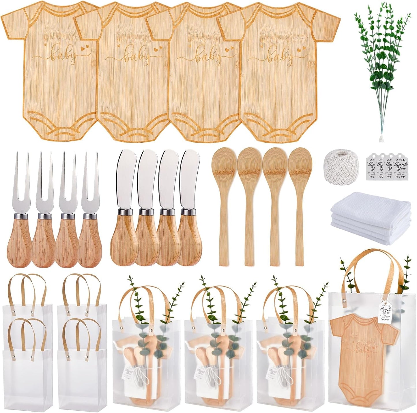 Bodysuit Shaped Cheese Board Set - Baby Shower Game Winner Prizes | Includes Spoons & Gift Bags (4 Sets)