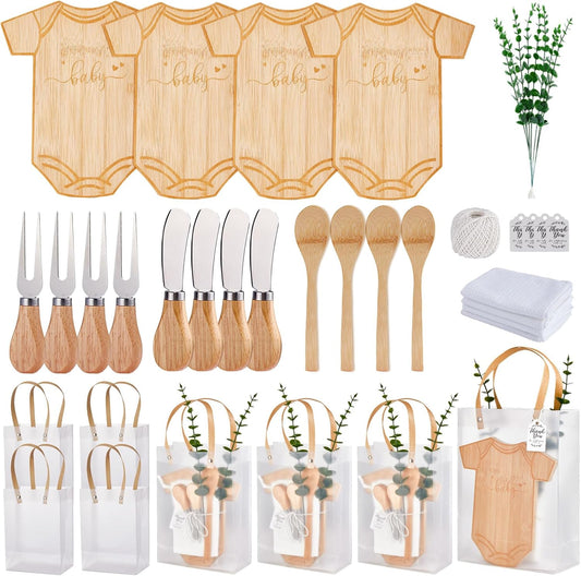 Bodysuit Shaped Cheese Board Set - Baby Shower Game Winner Prizes | Includes Spoons & Gift Bags (4 Sets)