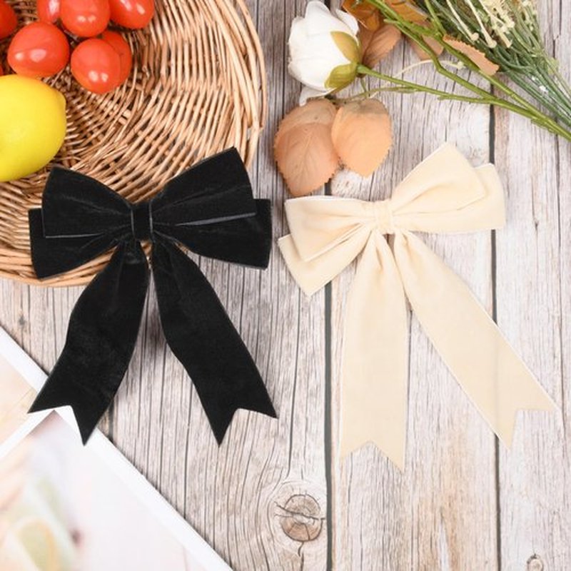 2PCS Velvet Bows Hair Clip Ribbon Black Beige Accessories Ponytail Holder Hair Bow for Women Girls Toddlers Teens Kids