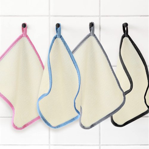 Tatuo 5 Pcs Exfoliating Face and Body Wash Cloths Towel Weave Bath Cloth Exfoliating Scrub Cloth Massage Bath Cloth for Women and Men, 10.63 x 9.05 Inch (White, Pink, Blue, Gray, Black Edge)