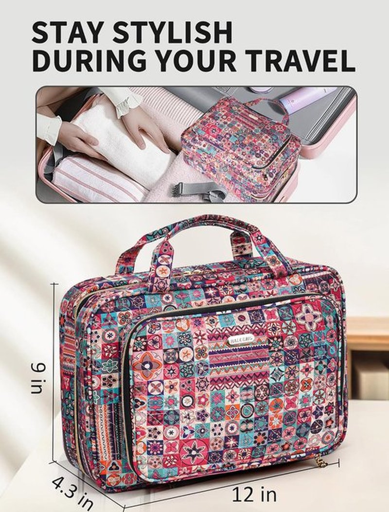 BALULHG Toiletry Bag Travel with Hanging Hook, Water-resistant Cosmetic Makeup Bag Organizer for Shampoo, Full Sized Container, Toiletries，Bohemia-L