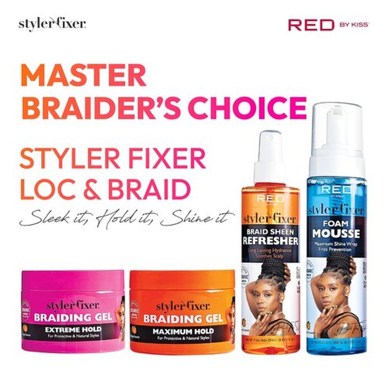 Red by Kiss Braiding Gel Extreme Hold Styler Fixer for Box Braids & Cornrows, Hydrating, Conditioning, Long-Lasting Frizz Control, 4C Moisturizing, Nourishing High Shine (32 fl. oz.)