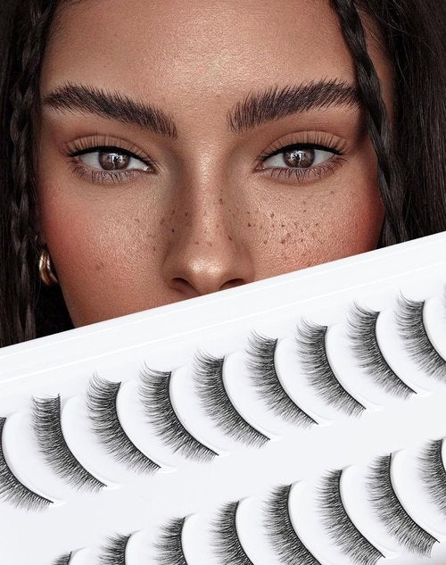 False Eyelashes Natural Look Wispy Fake Eyelashes Short Cat Eye False Lashes Fluffy C Curl Lashes 7 mm 10 Pairs by Jiocolor D5