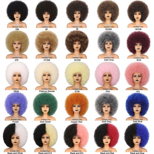 Wallden Hair Green Afro Wig and Costume Halloween Wig for black Women Glueless Wear and Go Wig Short Afro Puff Kinky Curly Wigs and Heat Resistant Bouncy Wigs (Dark Green)