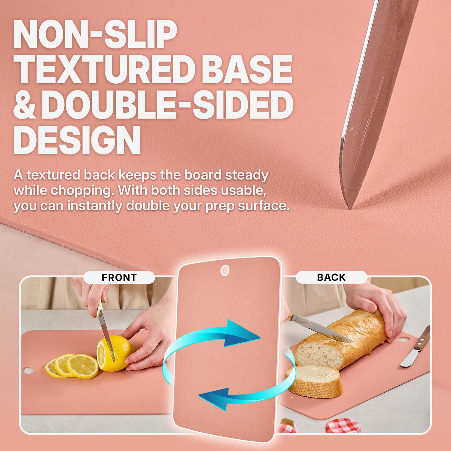 Firgi TPU Small Cutting Board Set of 3 9"x12" - Flexible Cutting Mats for Kitchen Knife Friendly, Cutting Mat Non-Slip Chopping Board Double Sided Scratch Resistant Food Grade Coral Mint Gray