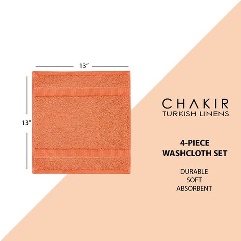 Chakir Turkish Linens | Hotel & Spa Quality 100% Cotton Premium Turkish Towels | Soft & Absorbent (4-Piece Washcloths, Coral)