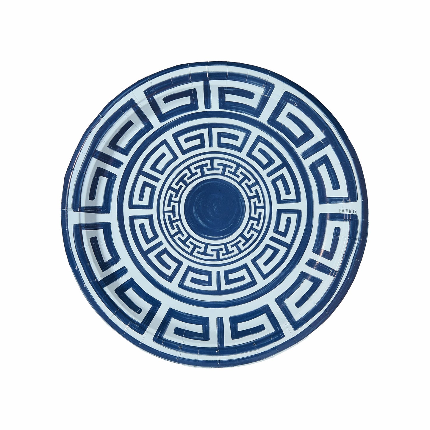 Pavilion Paper Santorini Key Disposable Paper Party Dinner Plates, 10.5 inch, Navy and Sky Design, Set of 8