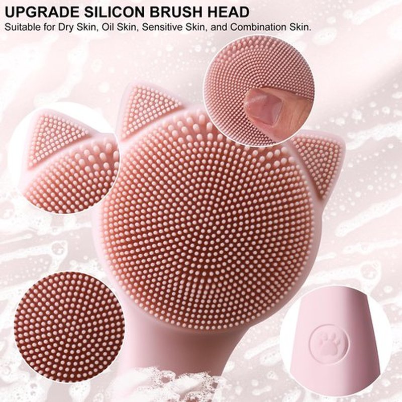 Facial Cleansing Brush, Silicone Face Scrubber Exfoliator for Men & Women, Electric Face Brush Waterproof, with 3 Speeds Adjustable for Deep Cleaning, Removing Blackhead, Face Massaging (Pink)