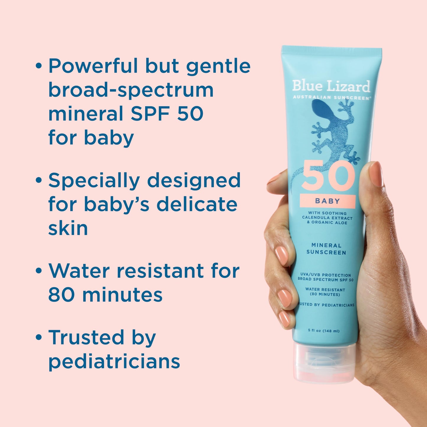 Blue Lizard BABY Mineral Sunscreen with Zinc Oxide,SPF 50+,Water Resistant,UVA/UVB Protection with Smart Cap Technology - Fragrance Free,5 oz. Tube,(Pack of 2)
