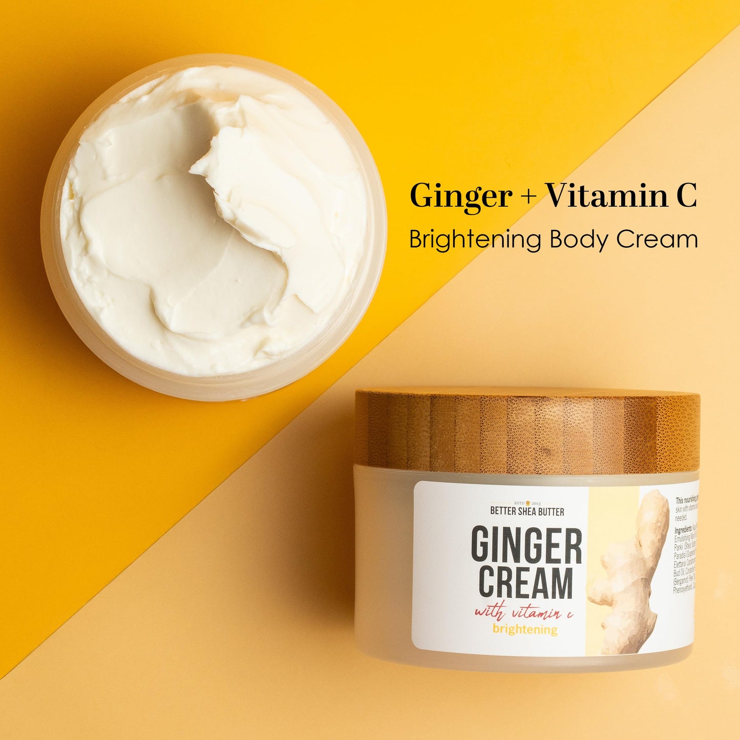 Vitamin C Lotion for Body - Ginger Brightening Cream with Shea Butter, Cupuacu Butter & Squalane - For Dull, Dry Skin - Naturally Scented with Essential Oils, No Synthetic Fragrance