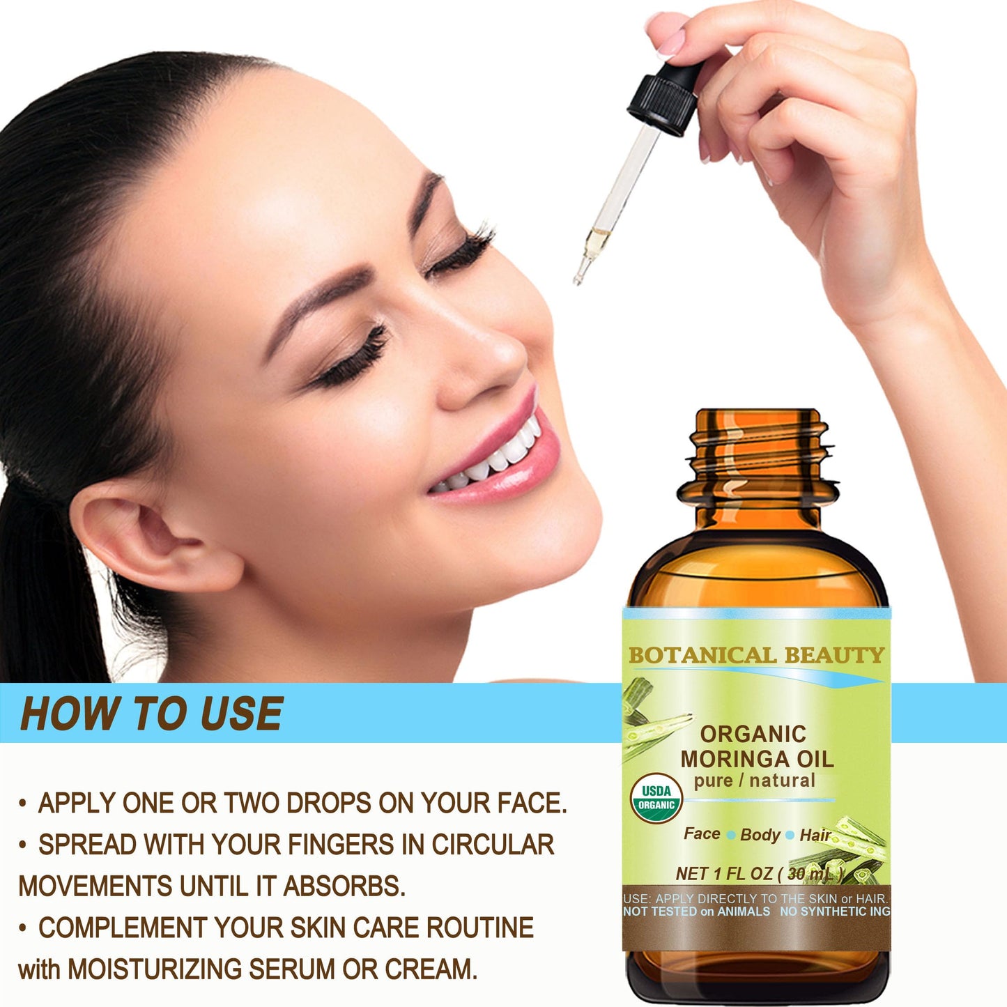 Botanical Beauty‎ Organic Moringa Oil 100% Pure Natural Undiluted 0.5 Fl.oz.- 15 ml. for Face Skin, Hair, Lips, Body, Nails Rich in Vitamin C, Vitamin E
