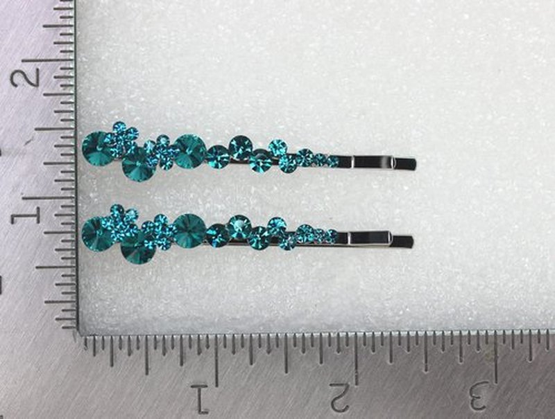Faship A Pair Of Malibu Blue Premium Rhinestone Crystal Floral Hair Clips Pins 2 Pcs
