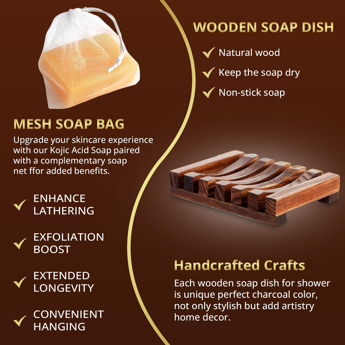 Live Healthy Kojic Acid Soap - Skin Brightening and Lightening for a Radiant Complexion - Natural, Gentle, Turmeric Soap Bar for Dark Spots, Uneven Skin Tone & Acne Scars - 2 Pack + Holder & Net