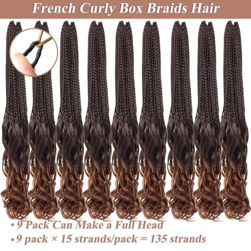 RuiYok 9 Packs French Curl Crochet Braids 30 Inch Ombre Brown Goddess Box Braids Crochet Hair with Curly Ends Synthetic Pre Looped Crochet Box Braids for Women