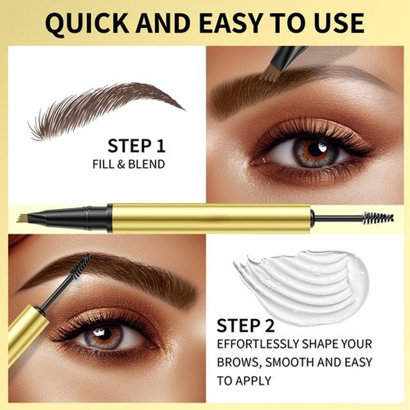 2 in 1 Long-Lasting Eyebrow Pencil and Brow Up-Grade Gel, Light Brown and Brown Shades (4#Black Brown)