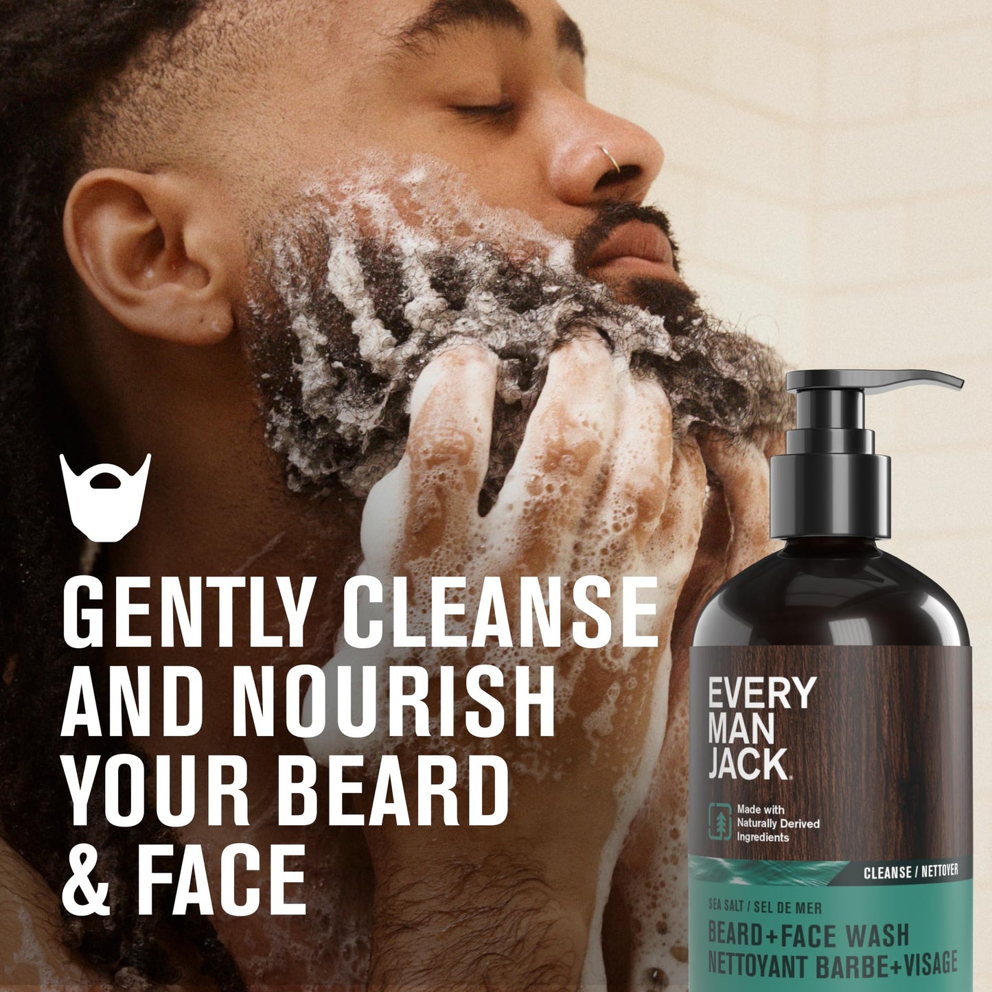 Every Man Jack Beard + Face Wash - Sea Salt Scent - Gently cleanse skin and soften beard - Made with Glycerin and Aloe - 6.7 fl. oz (2 Pack)