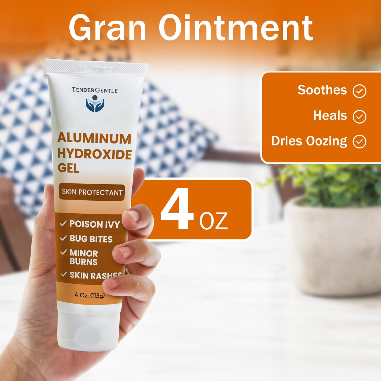 TenderGentle Skin Protectant with Aluminum Hydroxide Gel - 4 oz of Gran Ointment for Poison Ivy, Oak, and Sumac, and More - Good for Skin Rashes