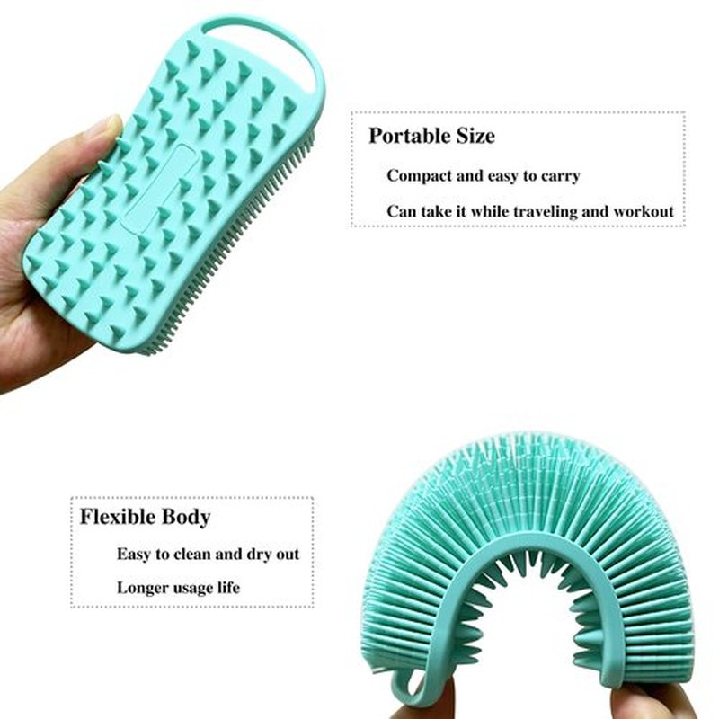 2 PC Silicone Exfoliating Body Scrubber, 2 in 1 Silicone Body Shampoo Brush, Soft Silicone Loofah for Sensitive Skin, Shower Silicone Hair Scalp Massager, Easy to Clean, Lather Well (Black&Green)