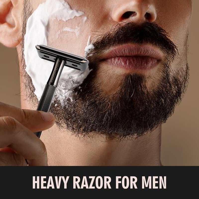 KINGHOOD Brass Safety Razor with 10 Blades,One Blade Razor Reusable Razor Eco-Friendly Razor Long Handle & Weighted Razor,Double Edge Razor Single Blade Razor for Sensitive Skin