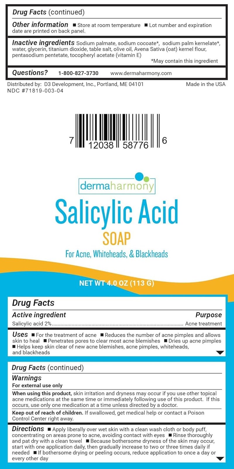 Dermaharmony 2% Salicylic Acid Acne Soap - Natural Treatment | 4 oz Bar (Pack of 2)