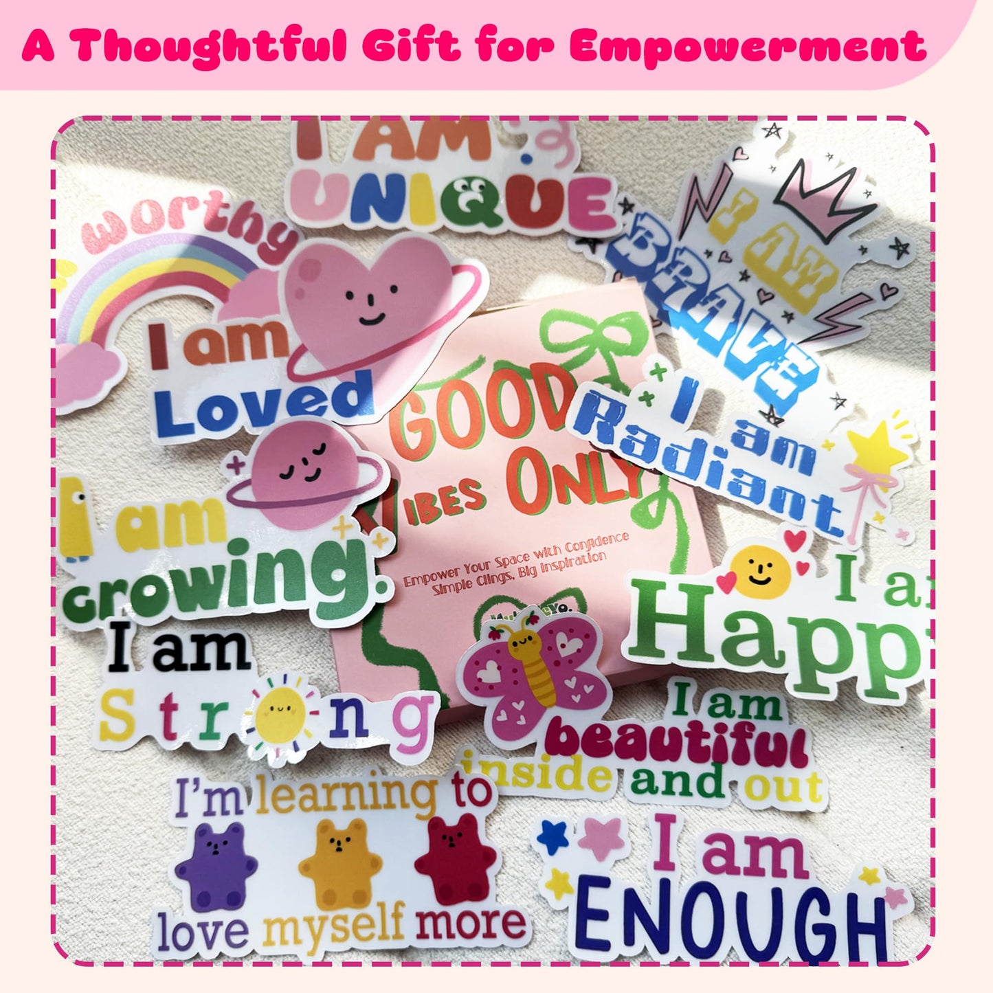 11 Positive Affirmation Mirror Stickers | Reusable Static Decals with Motivational Quotes | Teen Girl Gift for Inspirational Bathroom Mirror & Window Decor | Mental Health Sticker & Self-Love Decal