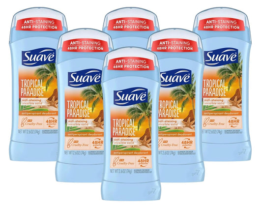 Suave Deodorant 2.6 Ounce 24Hr Tropic Paradise Invis. Solid (76ml) (6 Pack)