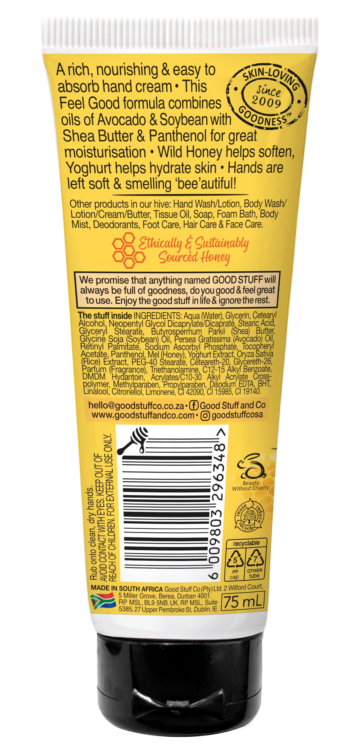 Good Stuff Bee Natural Nourishing Dry Skin Hand Cream with Wild honey and Shea butter 2.5 Fl Oz